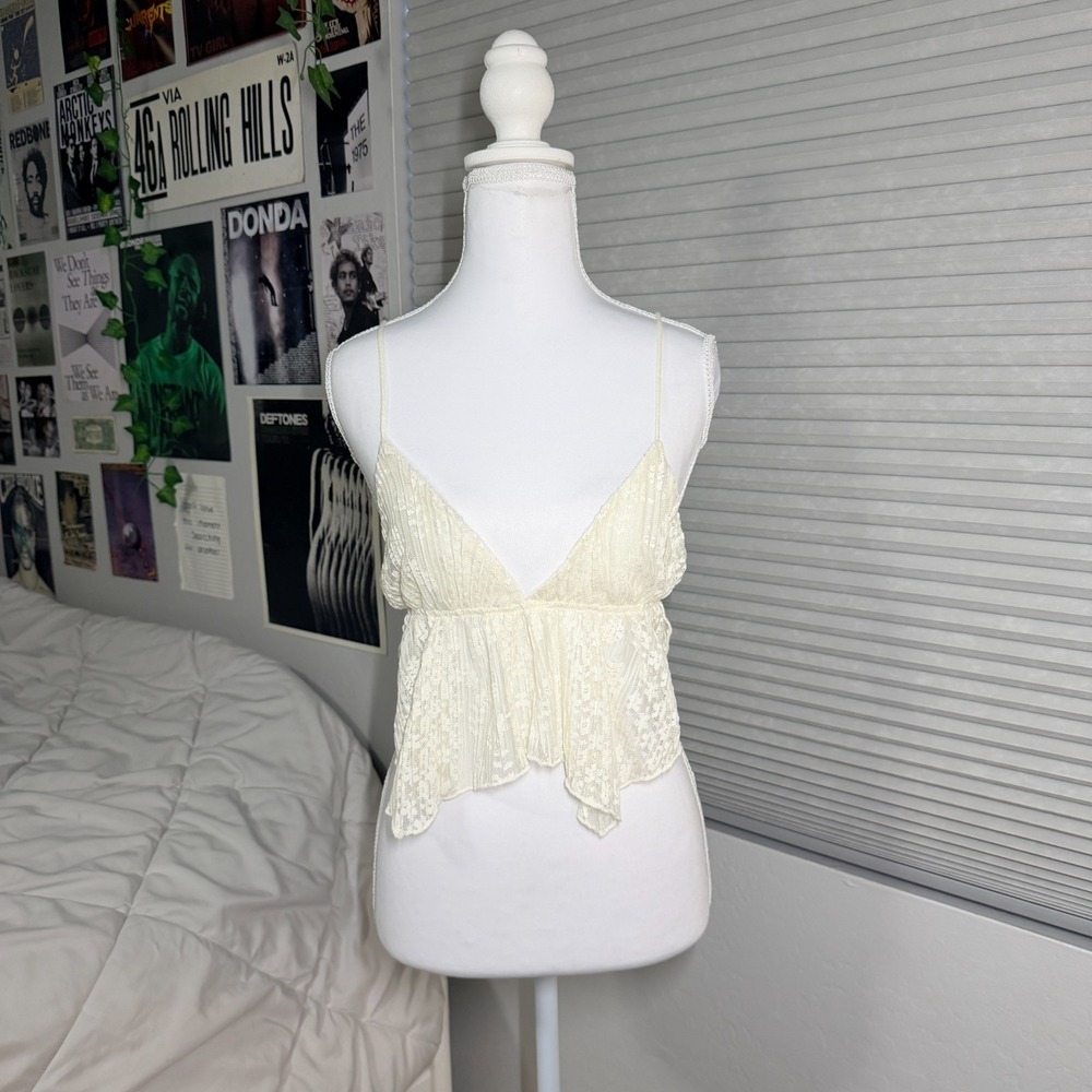 Urban Outfitters Lace Cami Top Womens S Ivory Boho Sheer Crop Tank